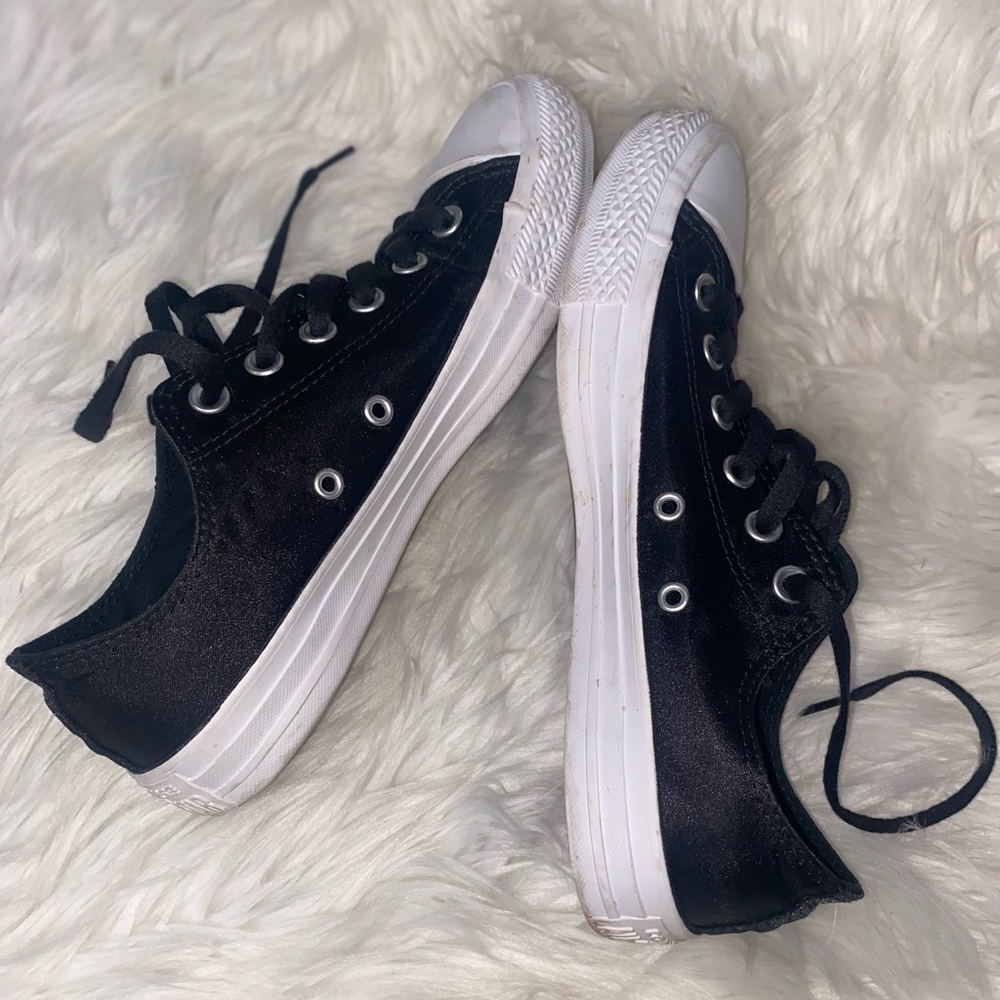 CONVERSE SHOES BLACK SATIN LIKE MATERIAL - US SIZE 8.5